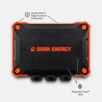 Orange-and-black XL power bank with textured grip, corner bump guards, and port openings