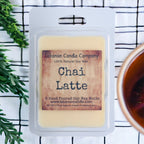 Chai Latte soy wax melt card in clear clamshell, visible label and logo.