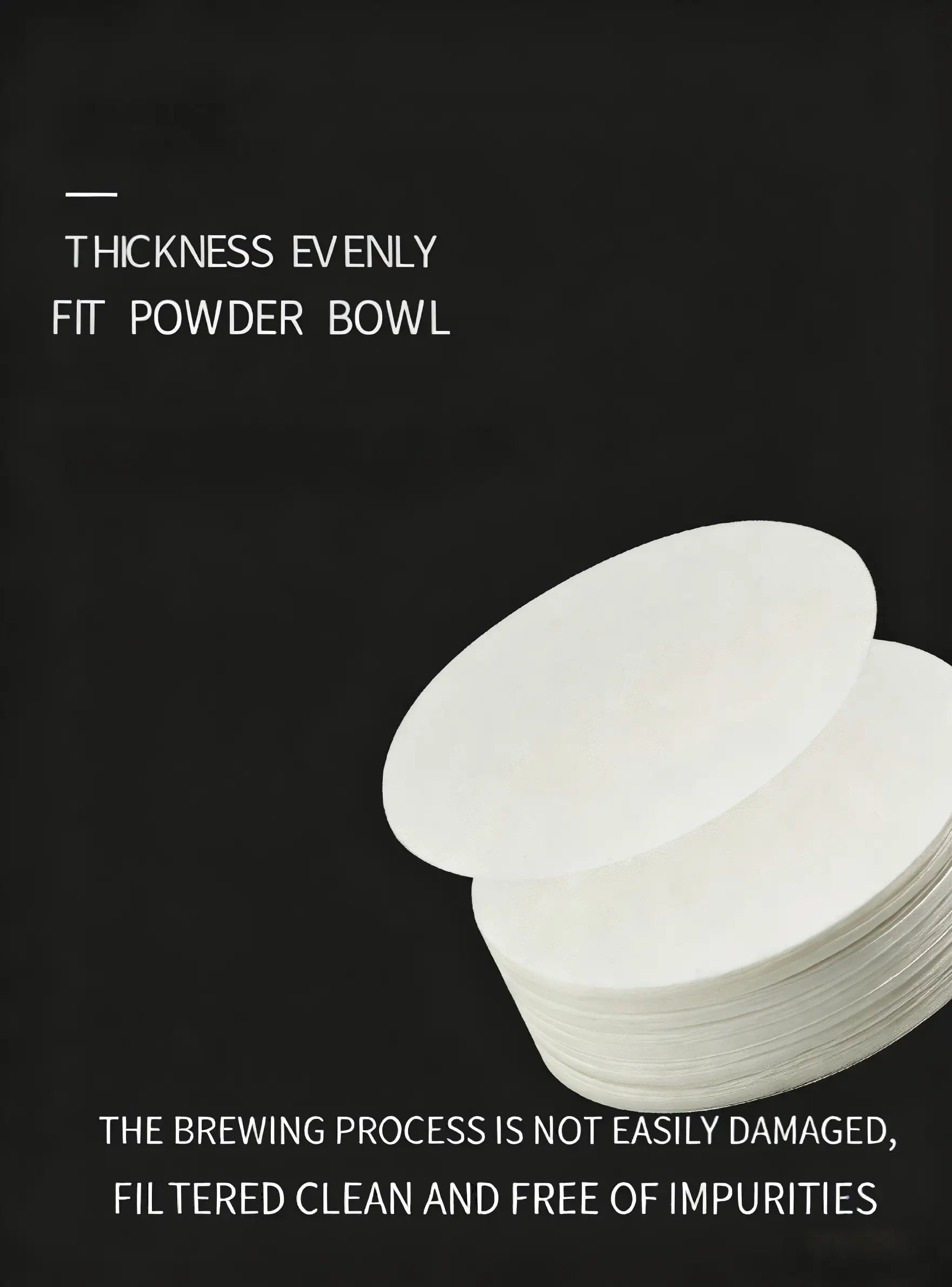 Layered stack of white coffee filter paper discs