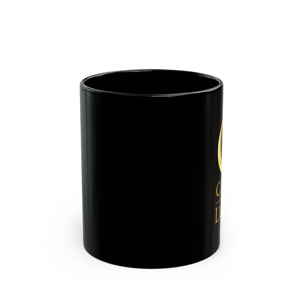 Cafe de Lune Black Ceramic Mug – Gold Moon Coffee Logo (11oz & 15oz)