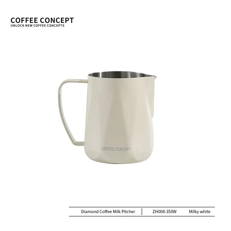 Milky white faceted stainless milk pitcher, 350ml, Coffee Concept