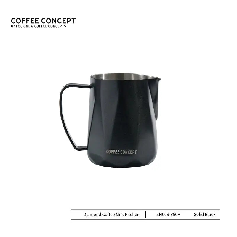Solid black faceted stainless milk pitcher, 350ml, Coffee Concept