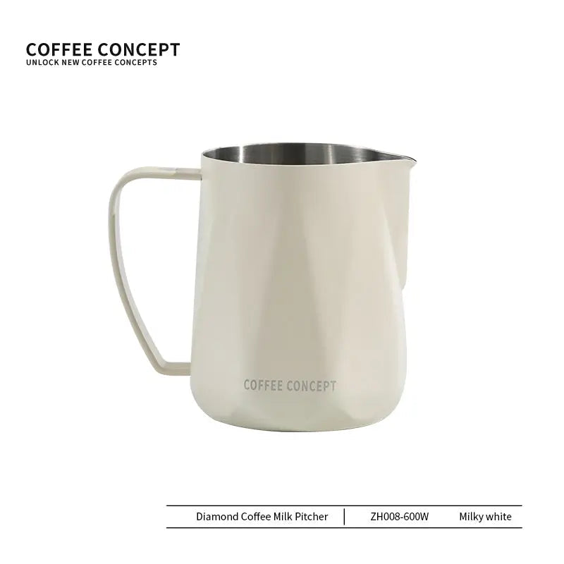 Milky white faceted stainless milk pitcher, 600ml, Coffee Concept