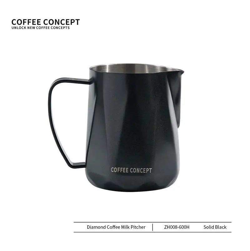 Solid black faceted stainless milk pitcher, 600ml, Coffee Concept