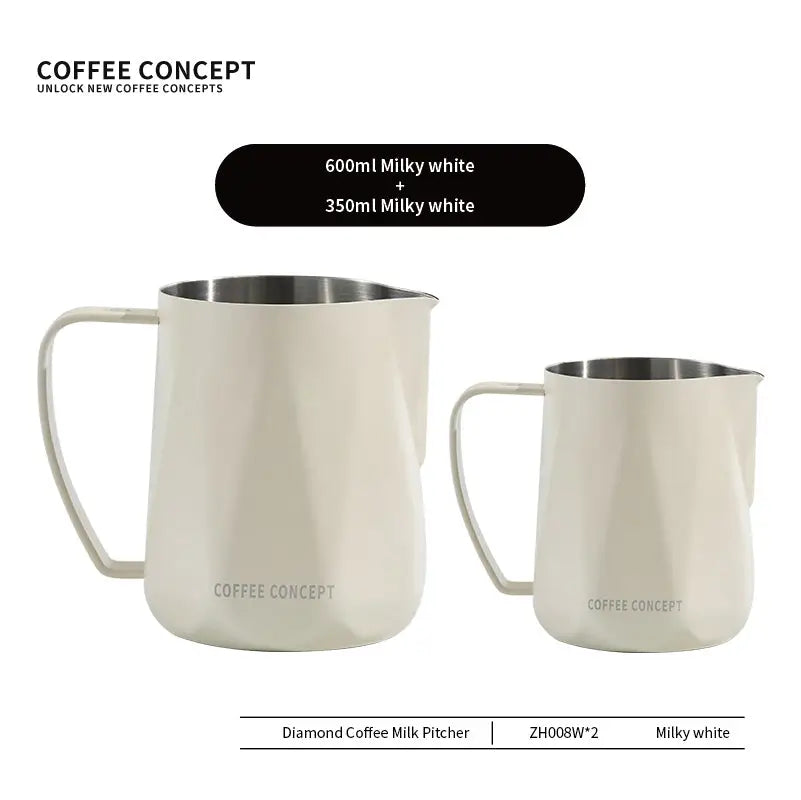 Milky white milk pitcher set: 600ml and 350ml, stainless, Coffee Concept