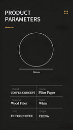 Coffee filter product parameters graphic with a circular diameter outline