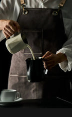 Black stainless milk pitcher with handle and pour spout for latte art