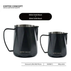 Diamond faceted milk pitcher set, solid black stainless steel, 600ml and 350ml with handles