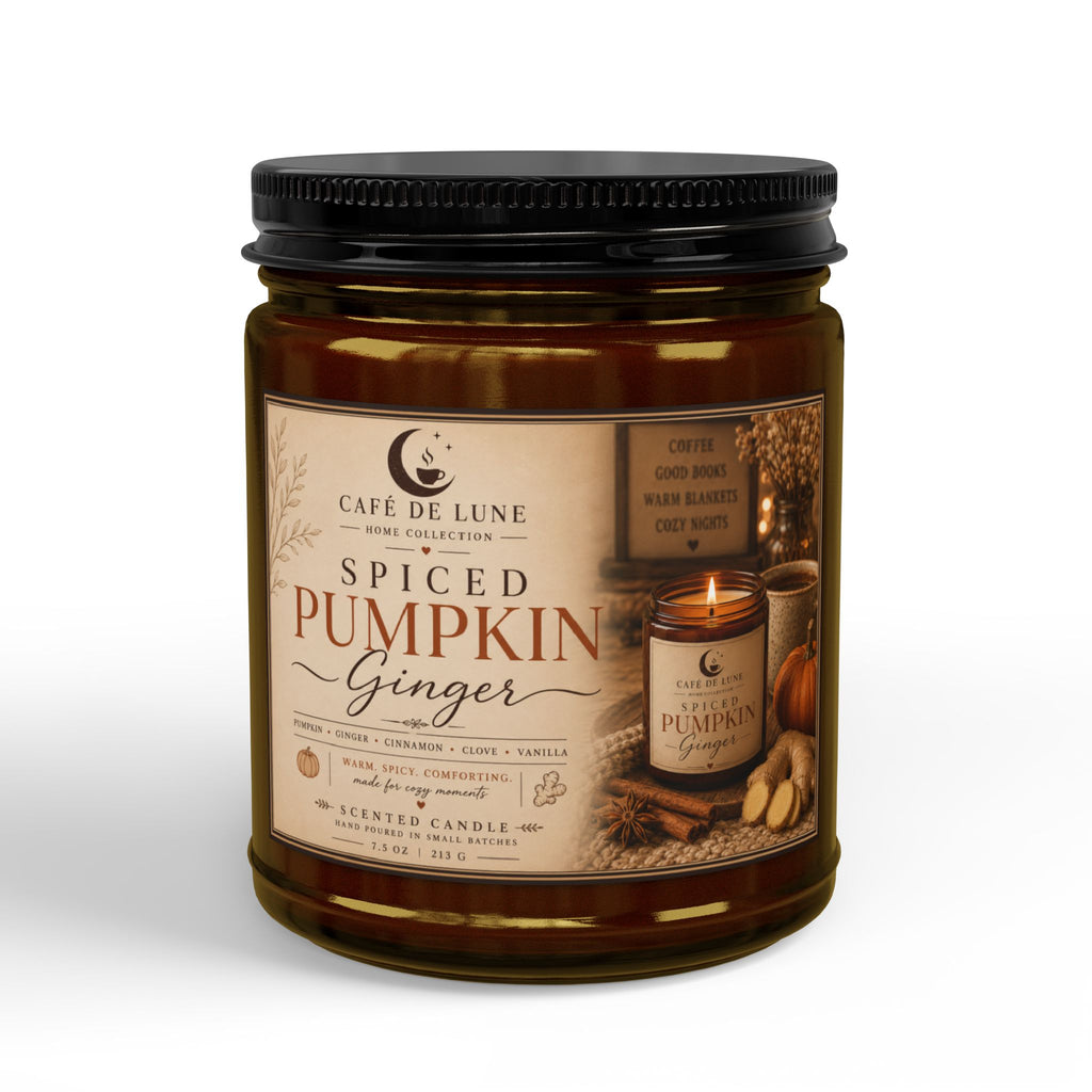 Spiced Pumpkin Ginger Soy Candle – 4oz & 9oz Amber Jar with Black Lid