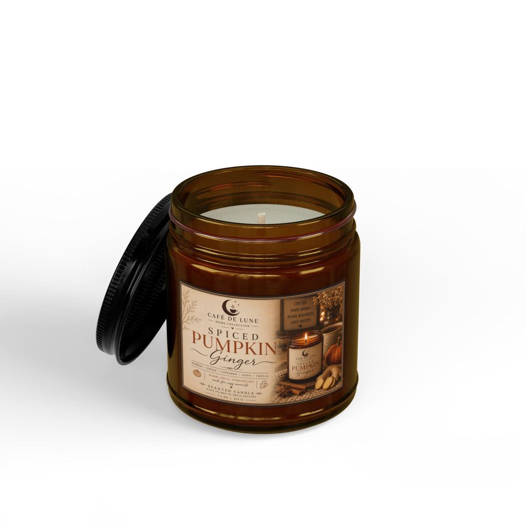 Spiced Pumpkin Ginger Soy Candle – 4oz & 9oz Amber Jar with Black Lid