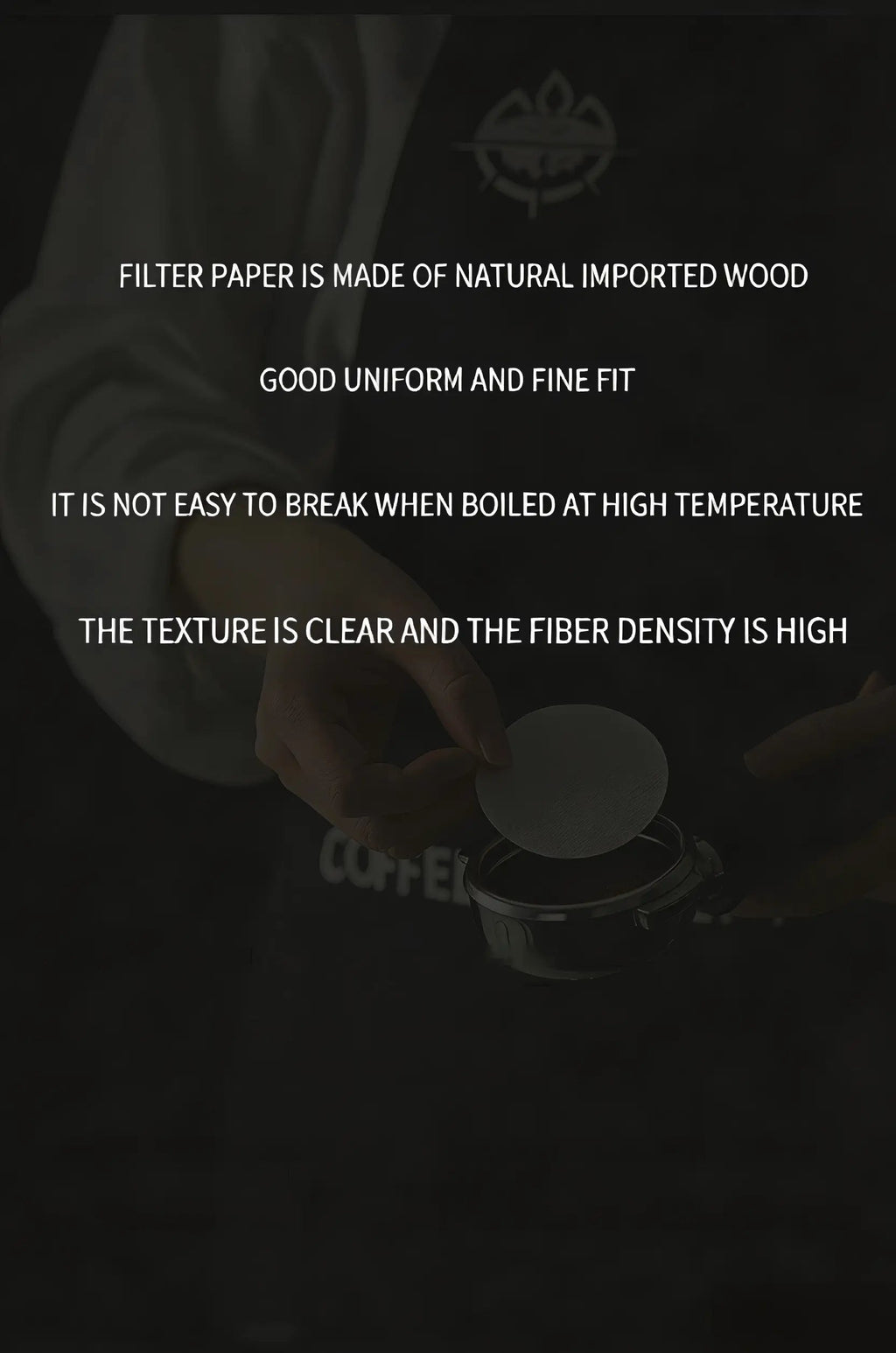 Coffee filter paper disc near a portafilter basket