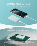Anker MagGo slim power bank, light teal with USB cable connection and charging port