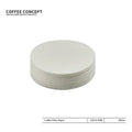 Stack of white coffee filter paper discs, neatly layered
