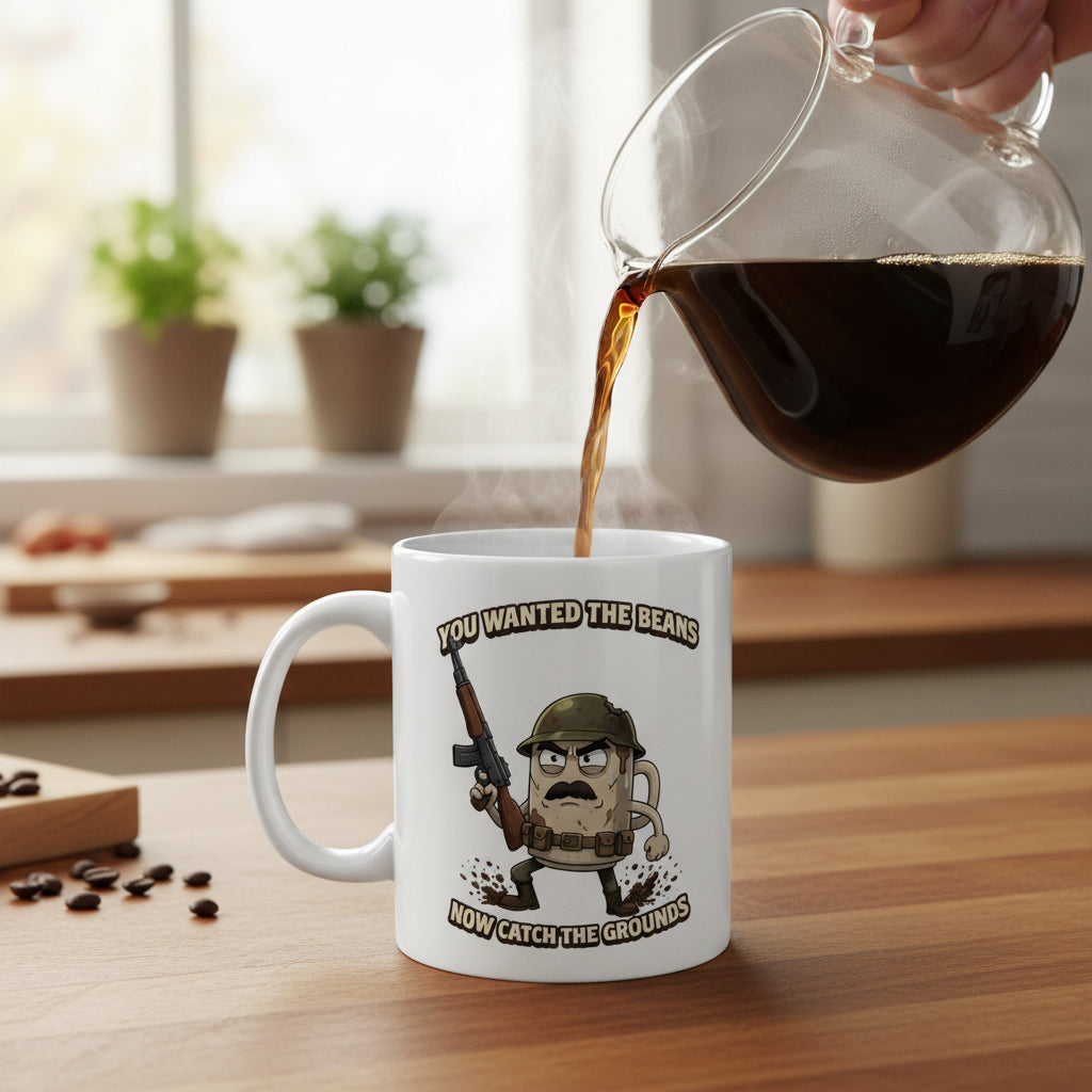 Taza de Cerámica — "Querías los frijoles, ahora tienes los posos" Regalo rústico para amantes del café (325 ml y 440 ml)