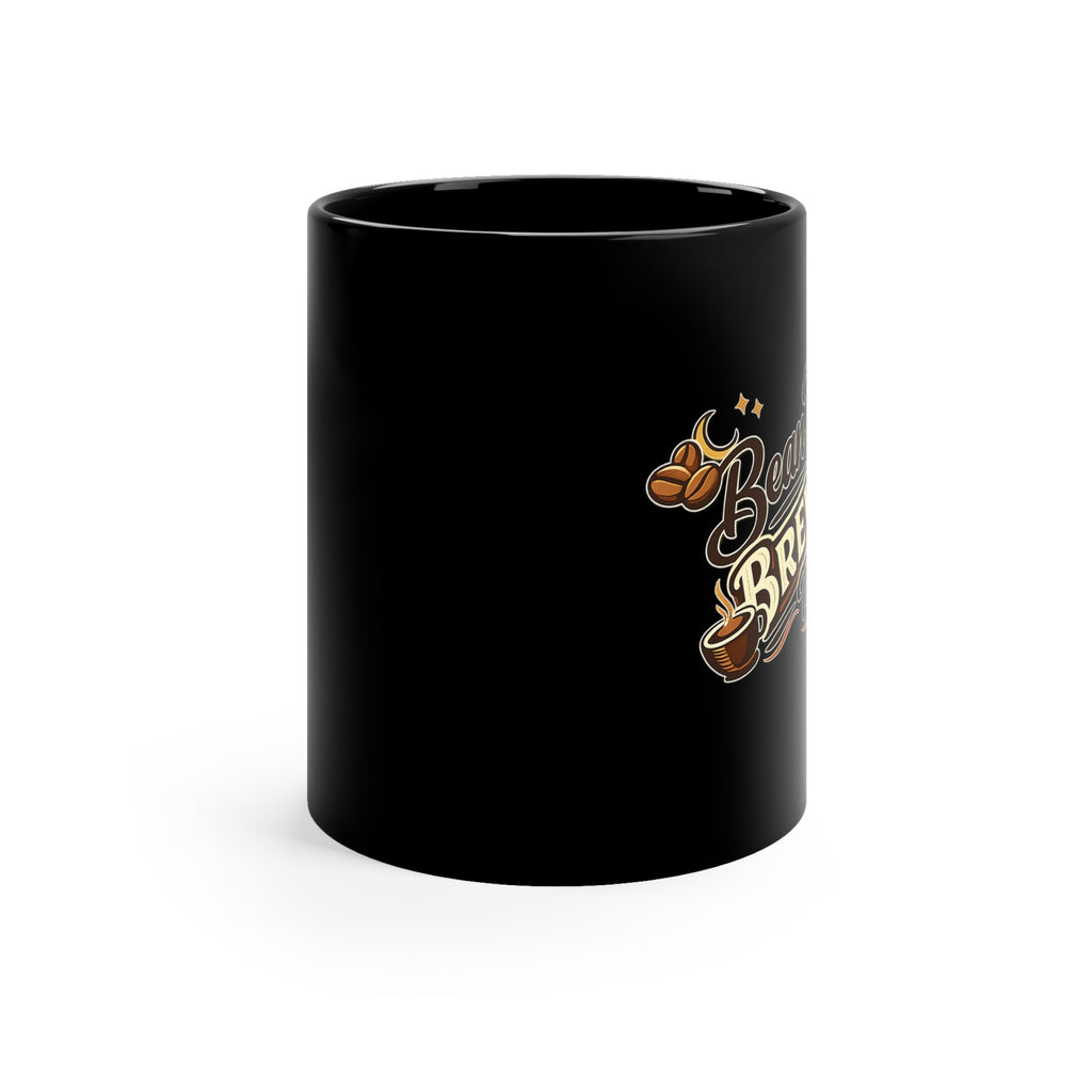 Taza de café negra "Bean There, Brewed That"