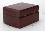 Square dark-brown gift box with gold logo strip; 12x10x7.5cm shown