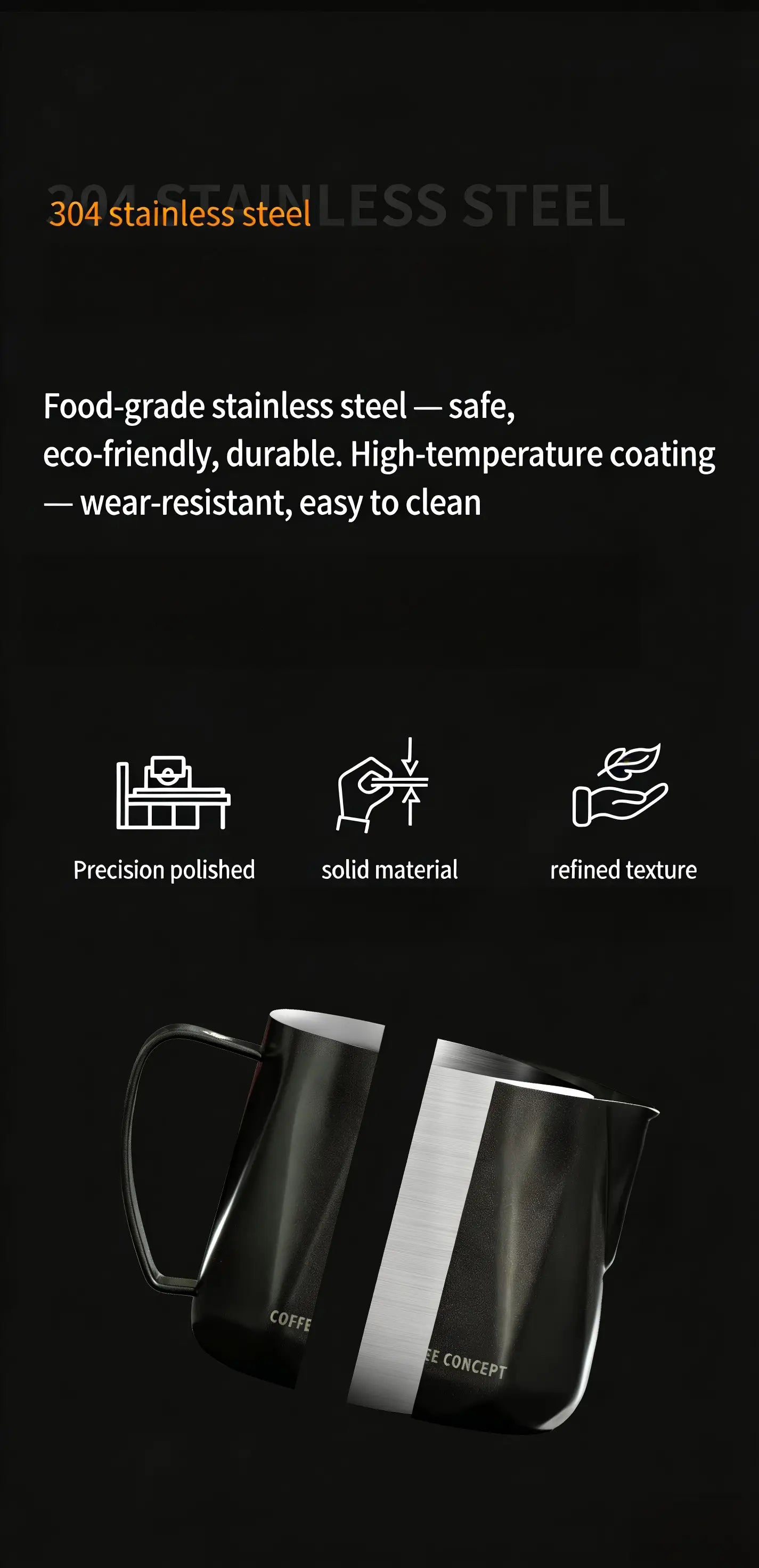 Stainless milk pitcher with faceted diamond-style body and curved pour spout