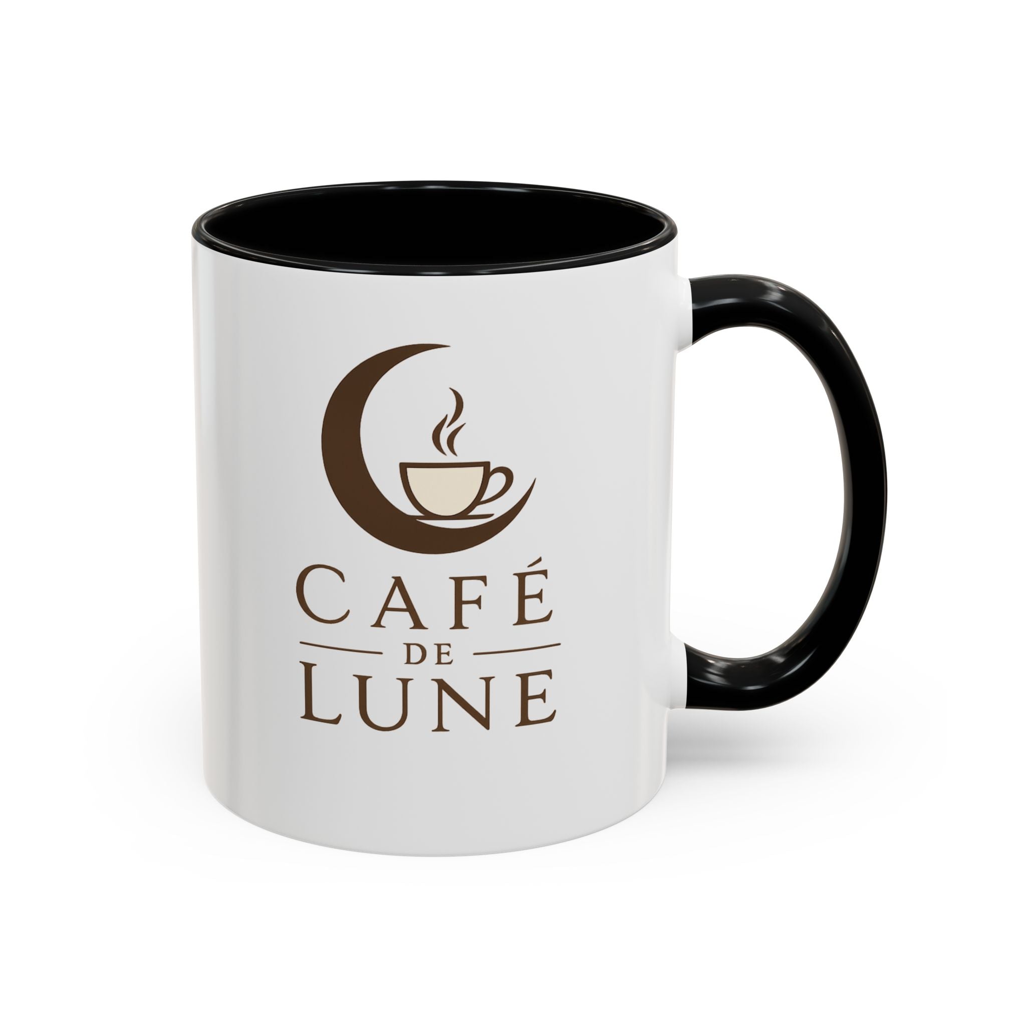 Café de Lune Accent Coffee Mug – French Café Logo Ceramic Mug (11/15 oz)