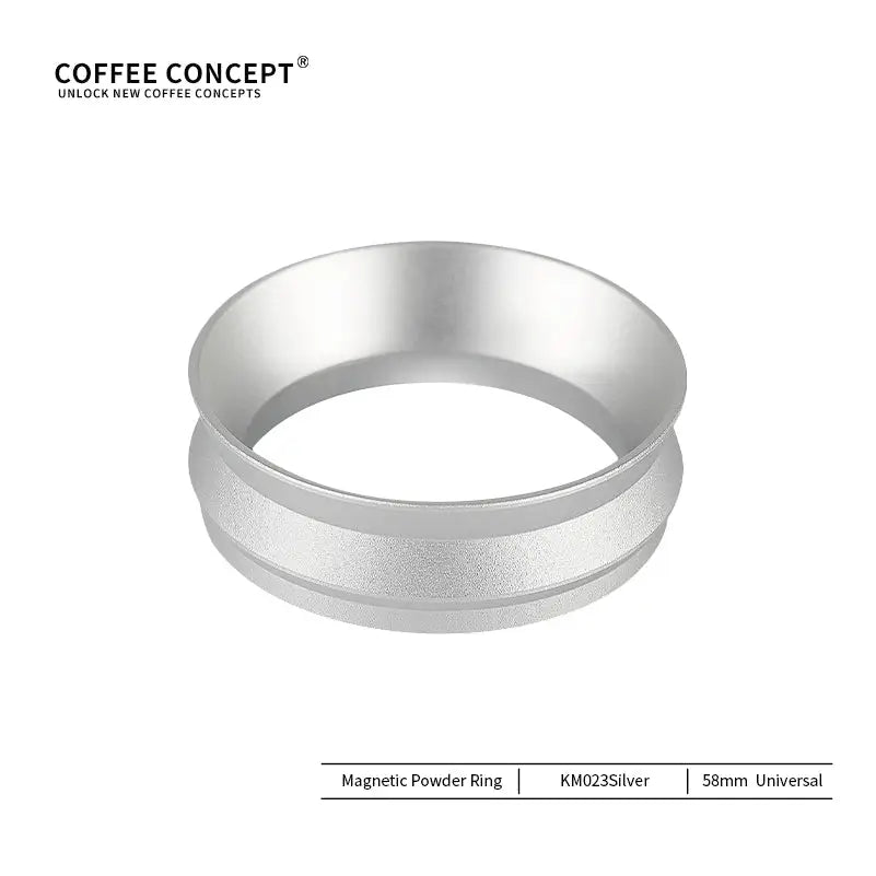 Silver magnetic anti-static espresso dosing ring, 58mm universal size