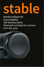 Black stainless milk pitcher base view with reinforced bottom for stability