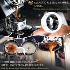 Magnetic black dosing funnel with stainless shower screen and funnel attachment