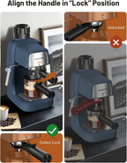 Blue KEENSTAR espresso machine showing handle lock position and brewing spout