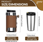 Coffee system dimensions diagram showing brown kettle and stainless travel thermos