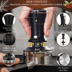 Espresso tamper with pressure-spring handle and base for 51mm portafilter