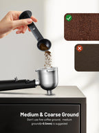 Black KEENSTAR grinder scoop dispensing coffee grounds into filter basket