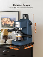 Blue KEENSTAR compact espresso machine with milk frother and adjustable brew spout