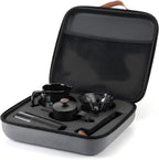 All-in-one travel pour-over coffee kit with black zip case and stainless steel mug