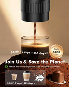 Black espresso brewer head dripping espresso into a glass cup
