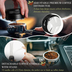 Adjustable black espresso distributor and detachable coffee stirrer with stand
