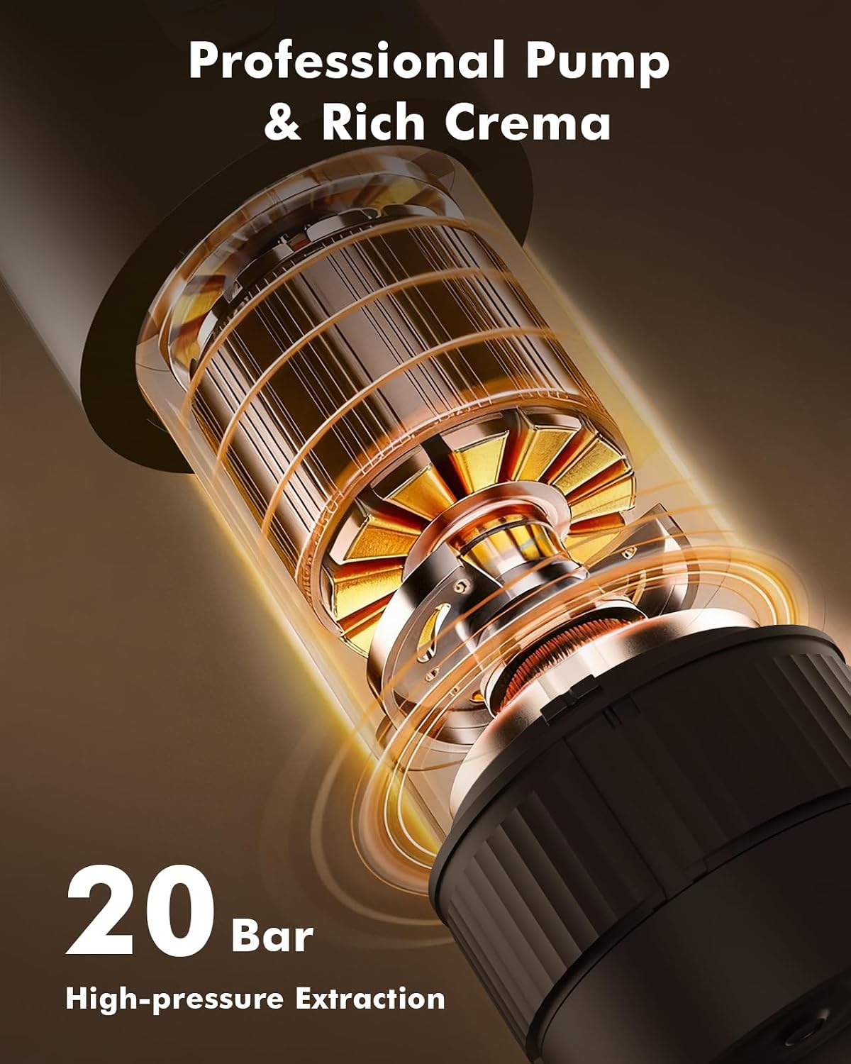 Close-up of black portable espresso brewer showing internal high-pressure chamber