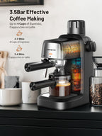 Black KEENSTAR espresso machine brewing with frothing nozzle and portafilter attached