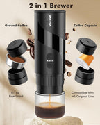 Black 2-in-1 brewer unit with built-in grinder and dual brewing cups