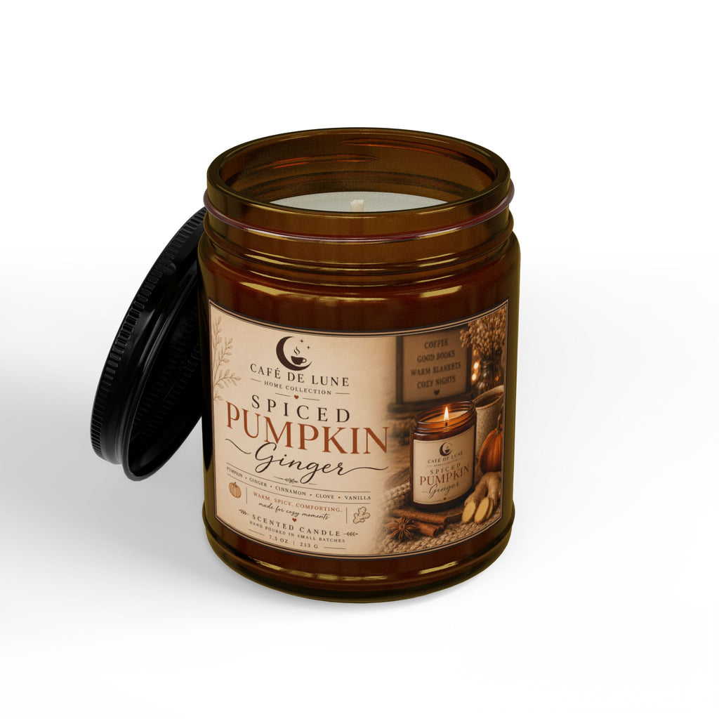 Spiced Pumpkin Ginger Soy Candle – 4oz & 9oz Amber Jar with Black Lid