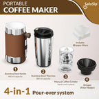 4-in-1 portable coffee maker set with stainless kettle, thermos, grinder, and dripper