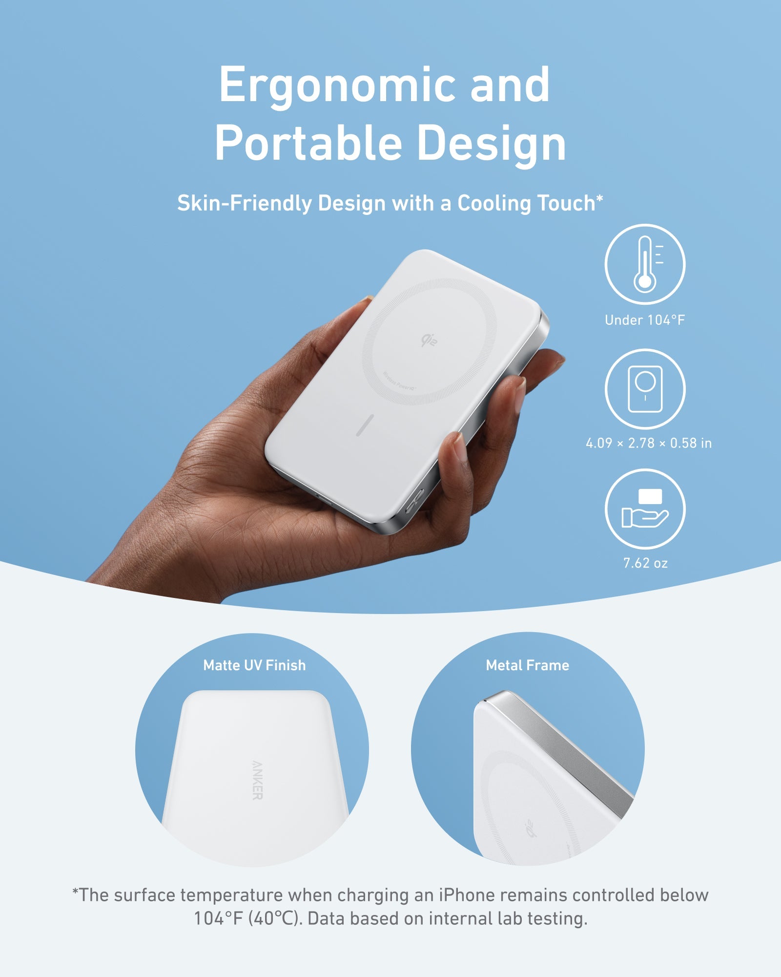 Anker MagGo slim power bank, light white matte with MagSafe-style charging circle