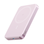Anker MagGo slim power bank, light pink close-up with side charging ports