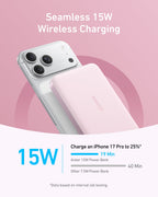 MagGo-compatible slim 10,000mAh wireless power bank, white, with charging pad top