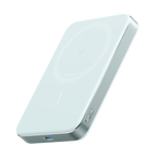 Anker MagGo slim power bank, light white close-up with side charging ports