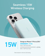 Anker MagGo slim power bank, light white with wireless charging placement