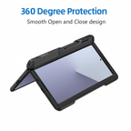 Black heavy-duty phone case with 360-style kickstand, screen protector cover