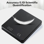 Black digital espresso scale with LED display and flat top