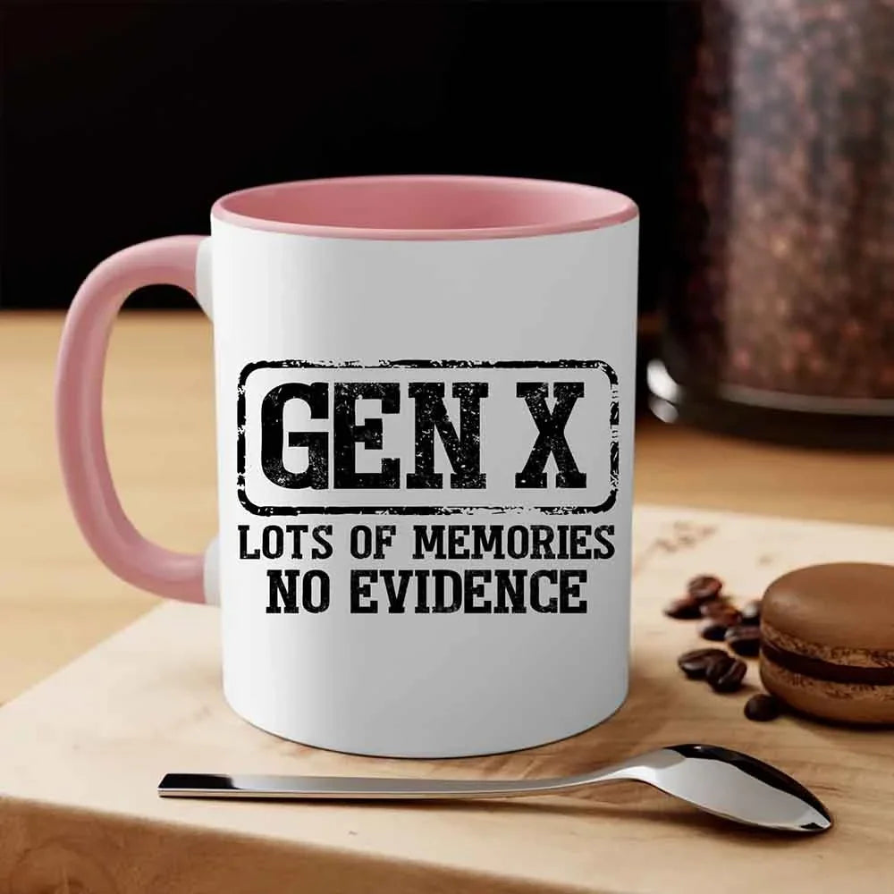 Funny Gen X Coffee Mug – "Lots of Memories, No Evidence" | 11oz or 15oz Ceramic