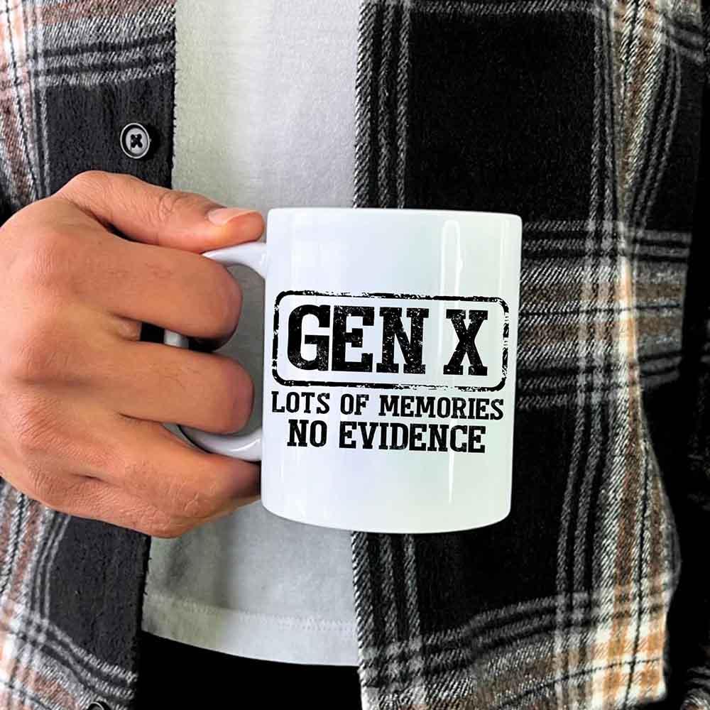 Funny Gen X Coffee Mug – "Lots of Memories, No Evidence" | 11oz or 15oz Ceramic