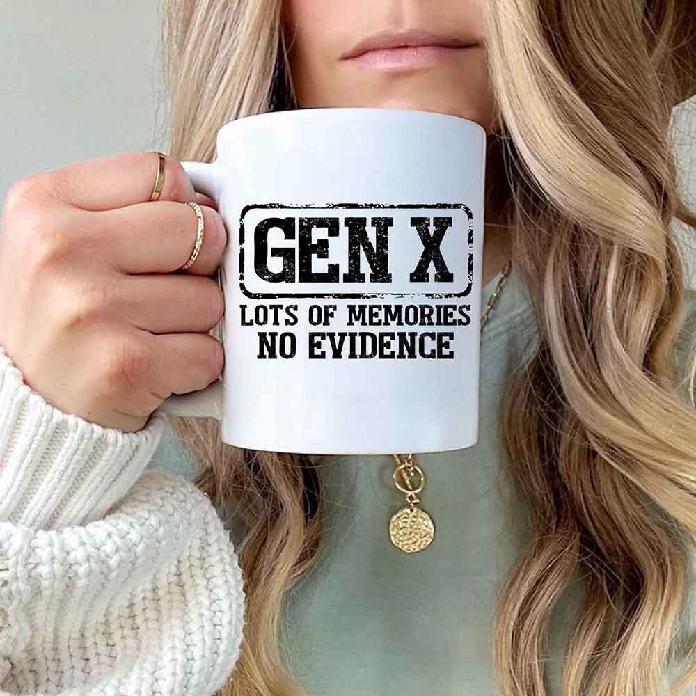 Funny Gen X Coffee Mug – "Lots of Memories, No Evidence" | 11oz or 15oz Ceramic