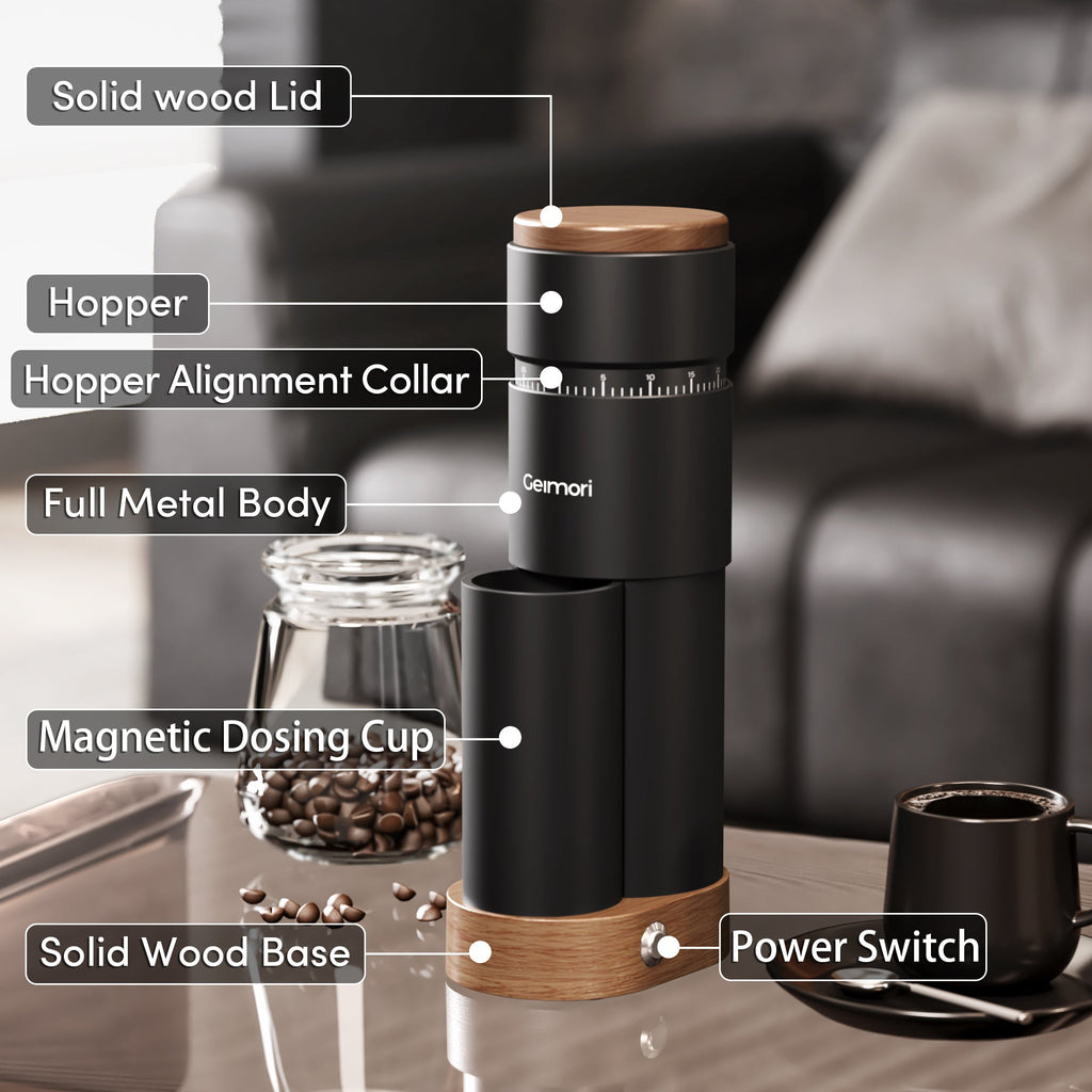 Geimori T38 Plus Electric Coffee Grinder – 38mm Conical Burr, Espresso & Filter
