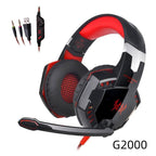 Wired over-ear gaming headset with microphone, black and red ear cups, cushioned pads